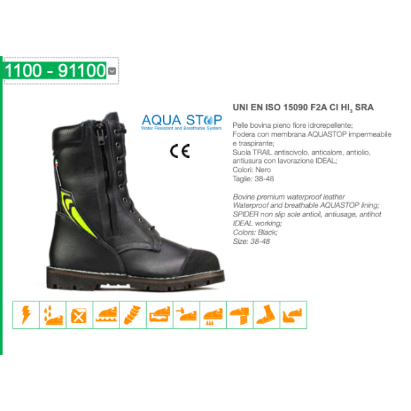 Stivale Vigile del Fuoco in Pelle Nero Mod 1100 Taglie Assortite TREEMME