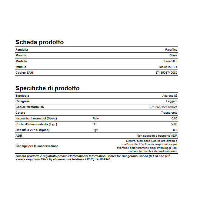 Combustibile ZIBRO PURE 20L Qlima