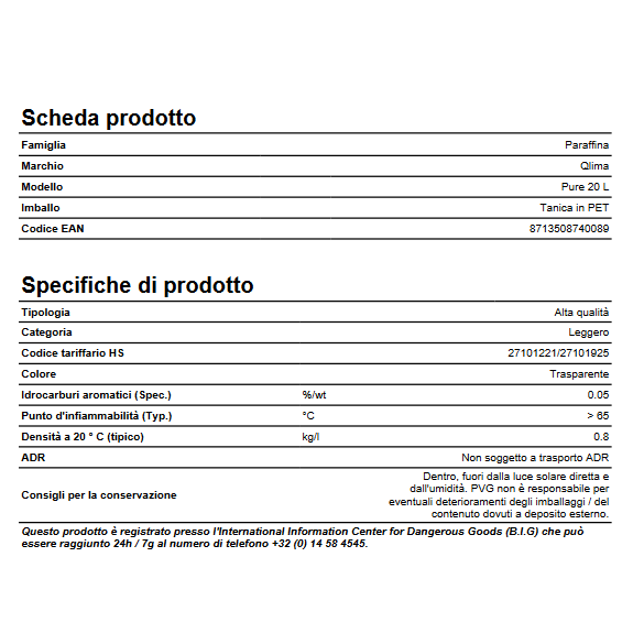 Combustibile ZIBRO PURE 20L Qlima