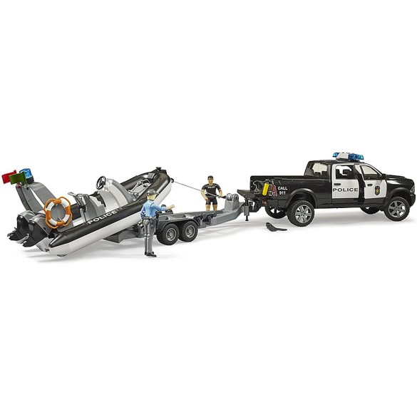 RAM 2500 Polizia con Rimorchio e gommone 02507 BRUDER