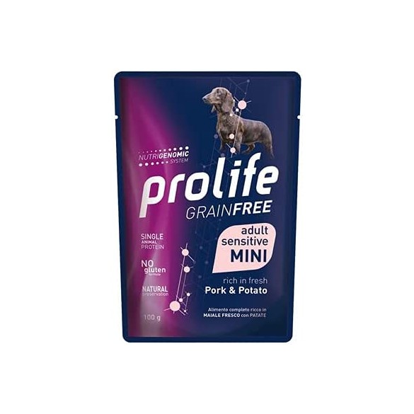 Prolife Grain Free Adult Sensitive Maiale & Patate - Mini Bustine da 100 gr. in confezione da 10 pezzi