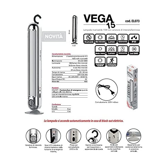CFG srl Lampada a LED Ricaricabile Vega 15W
