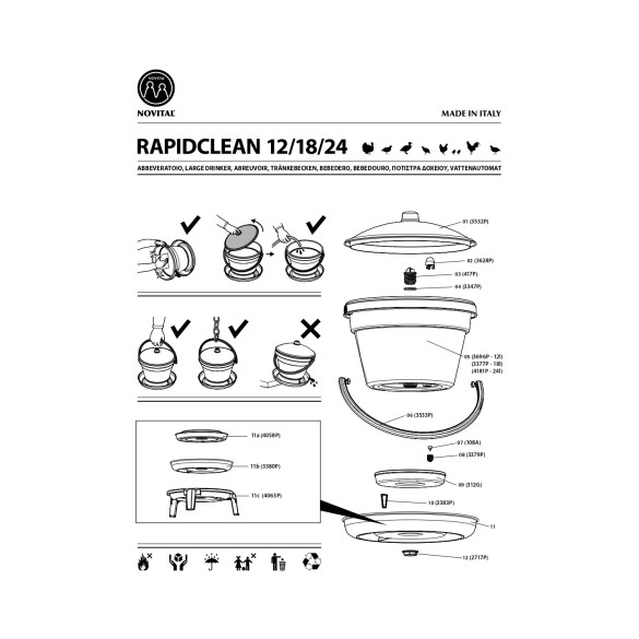 Abbeveratoio Serbatoio Rapid Clean LT 12 - Pulcini NOVITAL