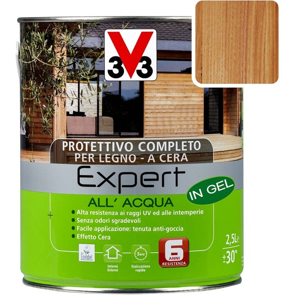 V33 Impregnante Protettivo Completo All'Acqua 2,5 Lt - Noce Medio