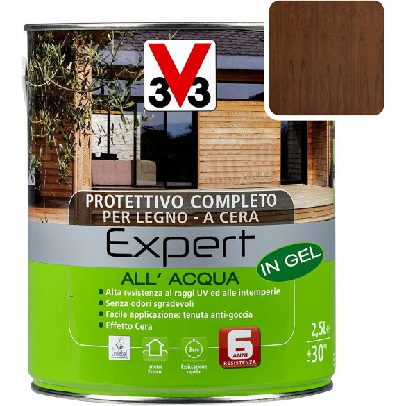 V33 Impregnante Protettivo Completo All'Acqua 2,5 Lt - Noce Scuro