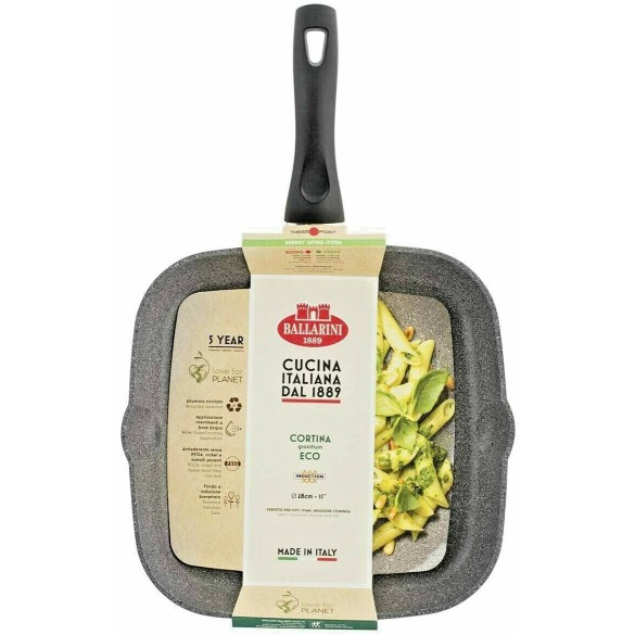 Bistecchiera Cortina Eco Granitium alluminio cm 28x28 Piastra Griglia BALLARINI