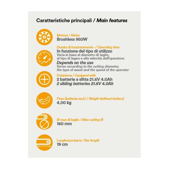 Potatore Seghetto a Catena con 2 Batterie su Asta KVS8000P Volpi