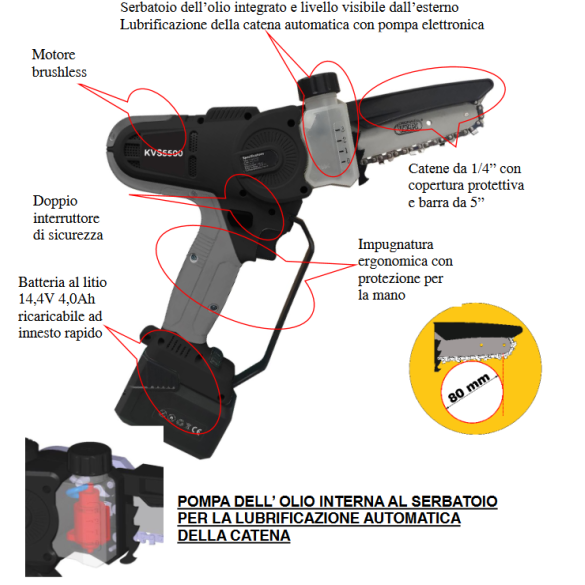 Potatore a Catena a Batteria KVS5500 Volpi
