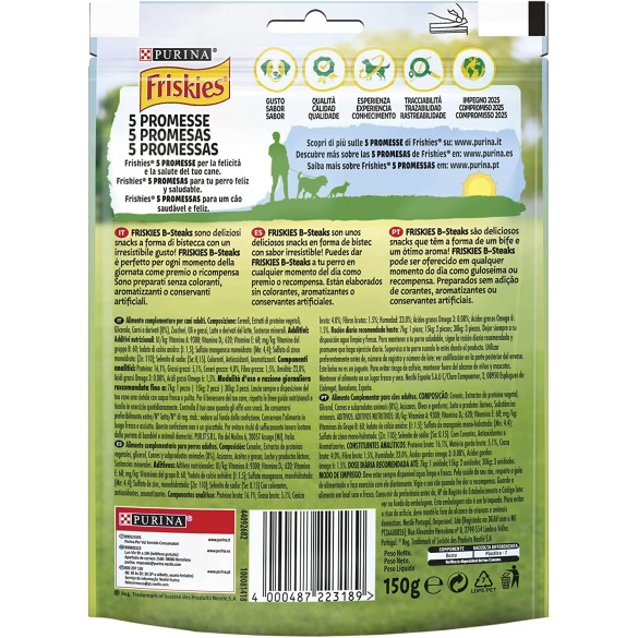 Purina Friskies B-Steak Snack Cani con Carni, 150g