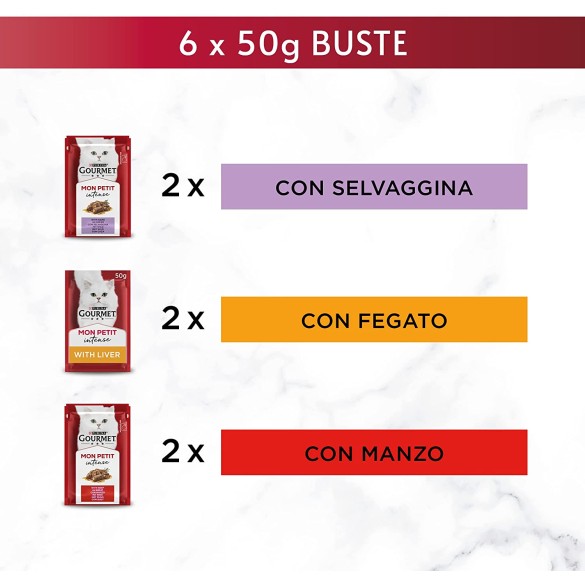 Gatto Mon Petit Selvaggina Fegato e Manzo 6x50 gr PURINA