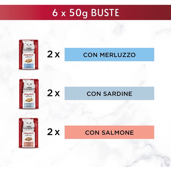 Gatto Mon Petit Merluzzo Sardine Salmone 6x50 gr PURINA