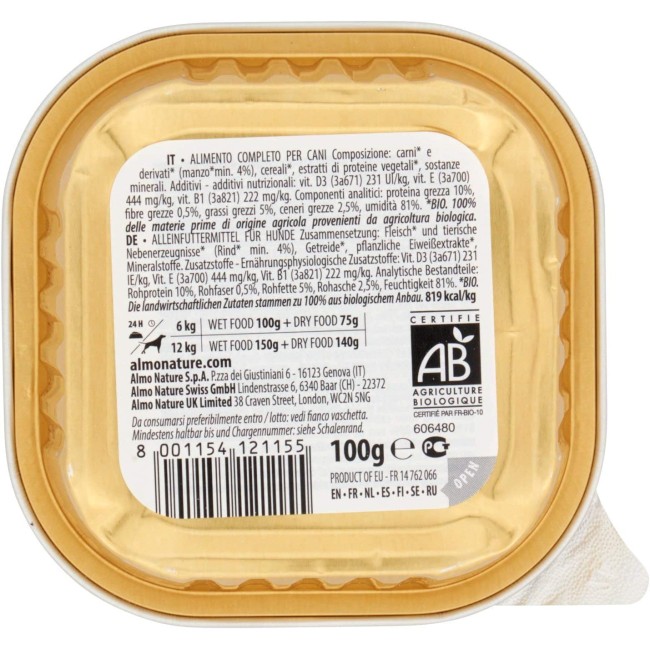 Almo Nature Cane Bio Patè Manzo 100gr