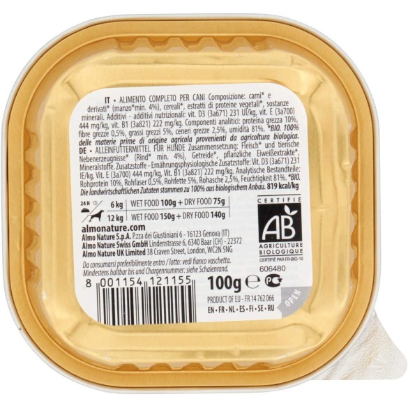 Almo Nature Cane Bio Patè Manzo 100gr