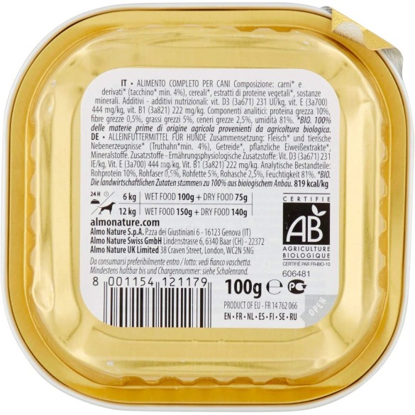 Almo Nature Cane Bio Patè Tacchino 100gr