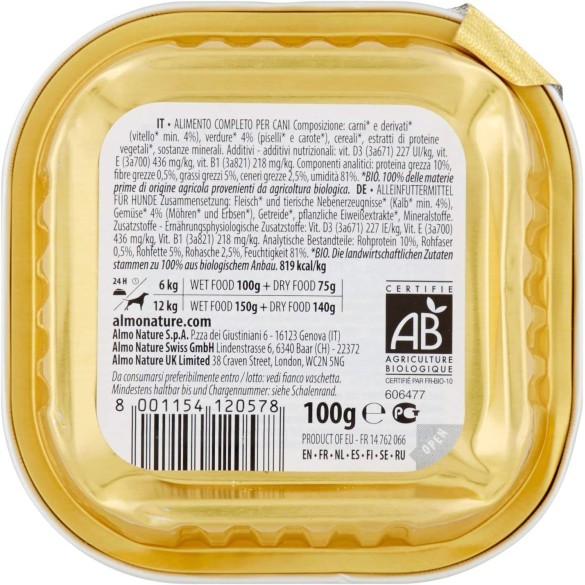 Almo Nature Cane Bio Patè Vitello e Verdure 100gr