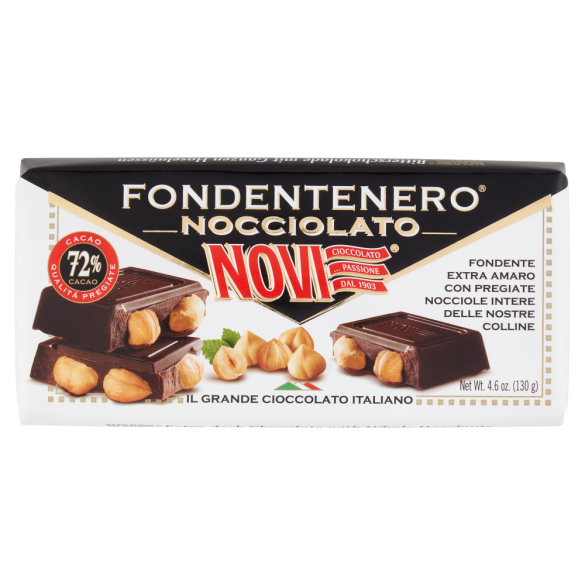 Tavoletta 130g Cioccolato Fondente con nocciole NOVI