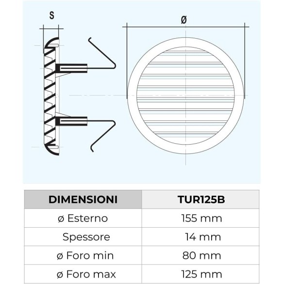 Griglia Aerazione Tonda C/Molle Rete mm 80-125 LA VENTILAZIONE