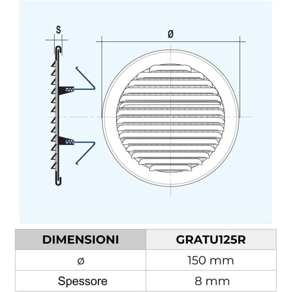 Griglia Aerazione Rame Tonda C/Molle Rete mm 80-125 LA VENTILAZIONE
