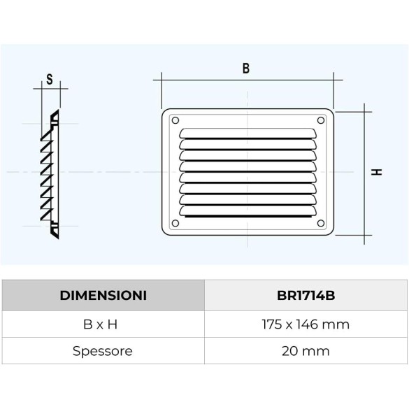 Griglia Aerazione Con Rete mm 175x146LA VENTILAZIONE