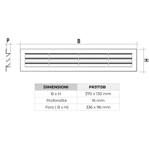 Griglia Aerazione Con Rete mm 370x130 LA VENTILAZIONE