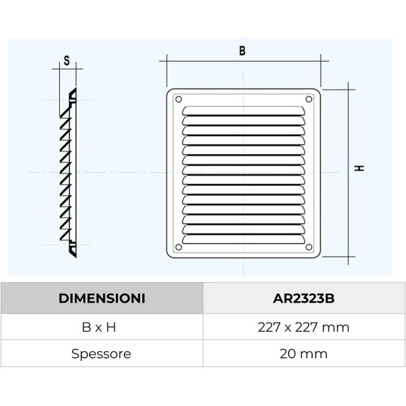 Griglia Aerazione Con Rete mm 227x227 LA VENTILAZIONE