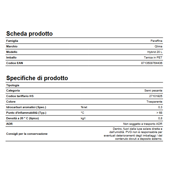 Combustibile Liquido Hybrid 20 LT Qlima