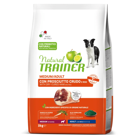 Crocchette Cane Adult/Medium Prosciutto Crudo 3 Kg Natural Trainer