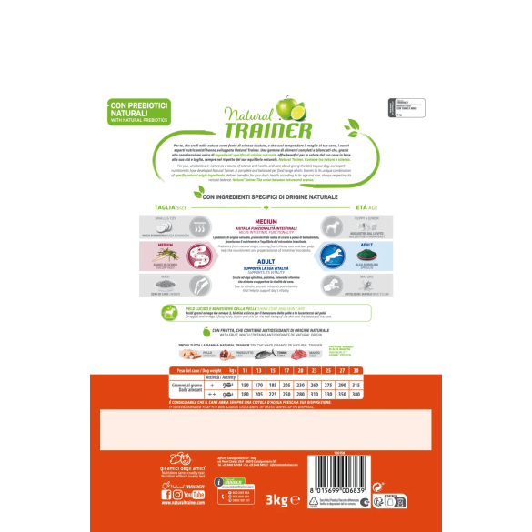 Crocchette Cane Adult/Medium Tonno e Riso Natural Trainer