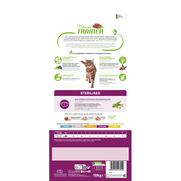 Crocchette Gatto Sterilized Prosciutto Crudo 10 Kg Natural Trainer