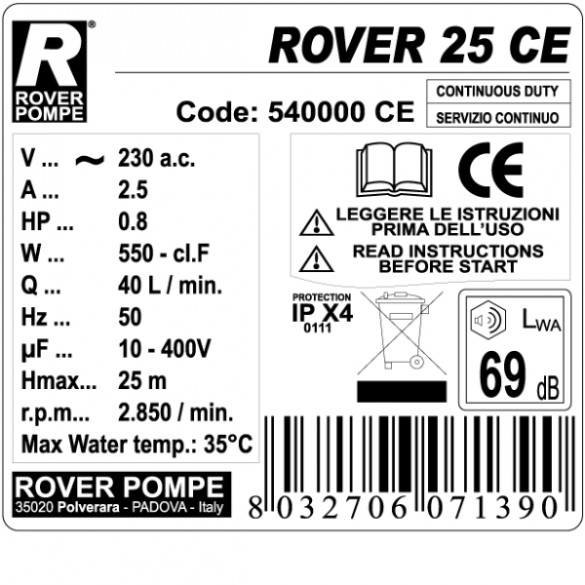 Elettropompa per Travaso Liquidi Autoaspirante BE-M25 Rover