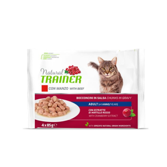 Gatto Bocconcini Flowpack Manzo 4x85gr Natural Trainer