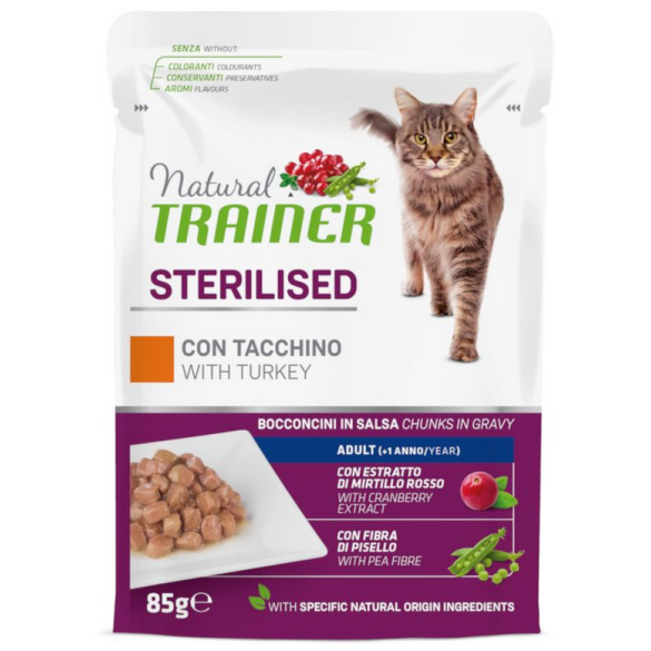 Natural Trainer Gatto Busta 85gr Sterilised Tacchino