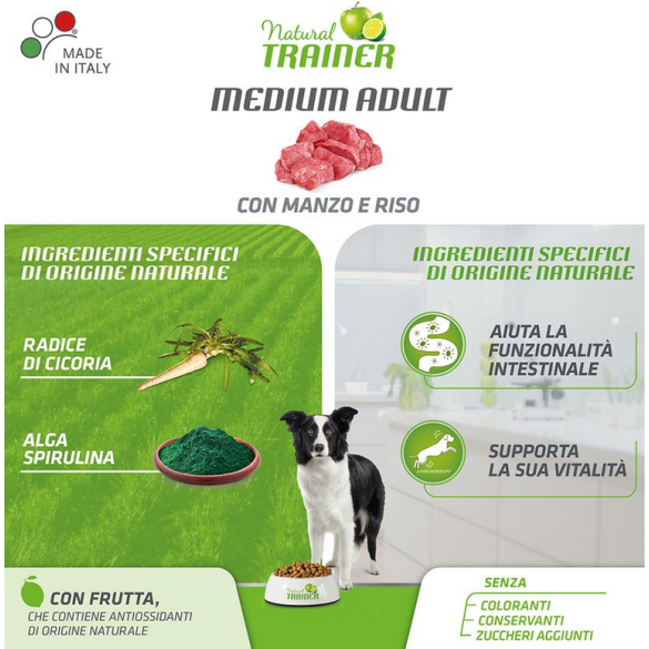 Cane - Natural Trainer Medium 12kg Manzo&Riso