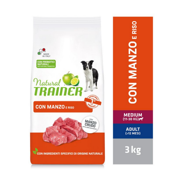 Cane - Natural Trainer Medium 3kg Manzo&Riso