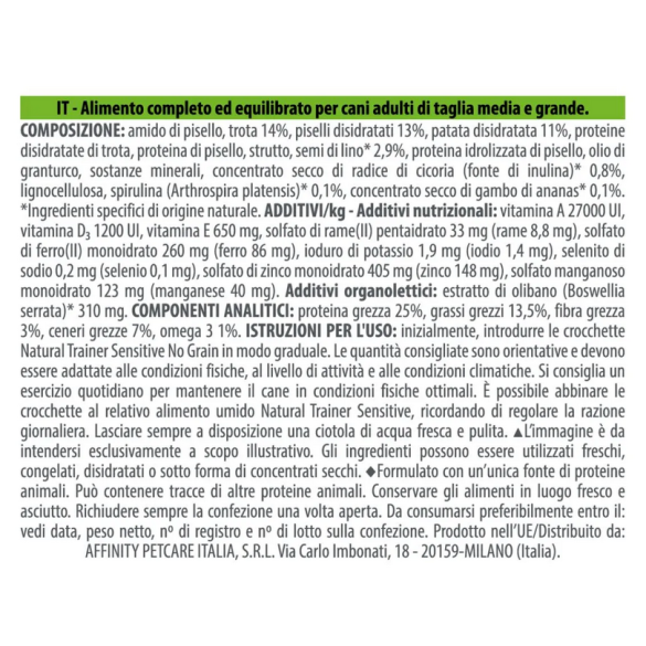 Cane - Natural Trainer Sensitive Adult 12Kg M/M Trota No Grain