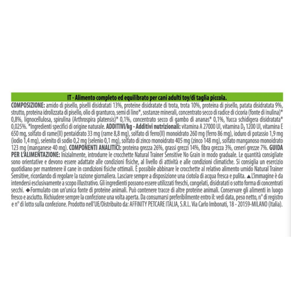 Cane - Natural Trainer Sensitive Adult Small&Toy 800gr Trota No Grain