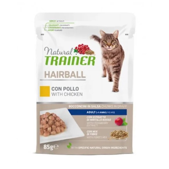Gatto - Natural Trainer Busta 85gr Hairball Pollo