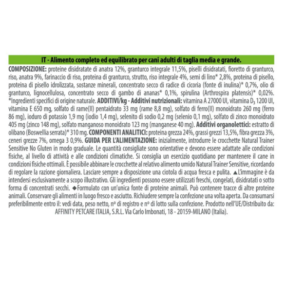 Cane - Natural Trainer Sensitive Adult M/M 12Kg Anatra No Gluten