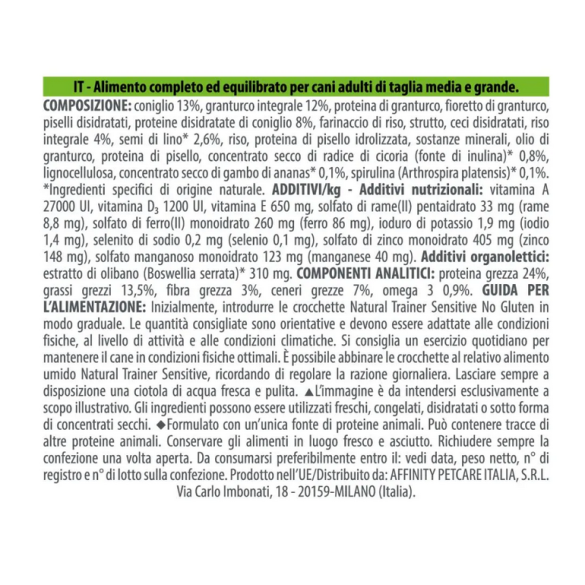 Cane - Natural Trainer Sensitive Adult Medium Maxi 12Kg Coniglio No Gluten