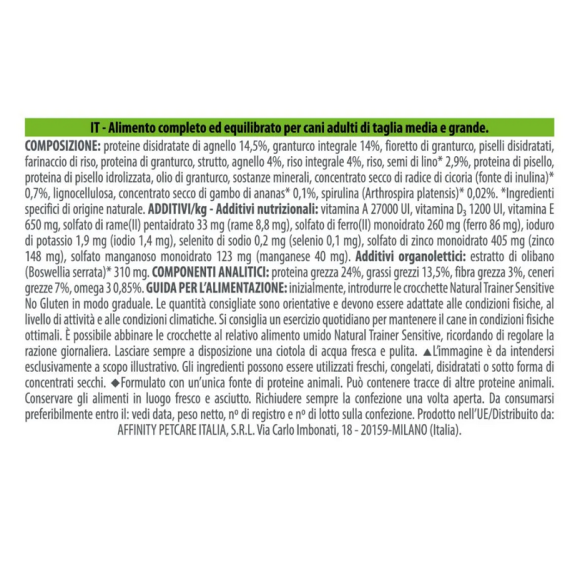 Cane - Natural Trainer Sensitive Adult Medium Maxi 12Kg Agnello No Gluten