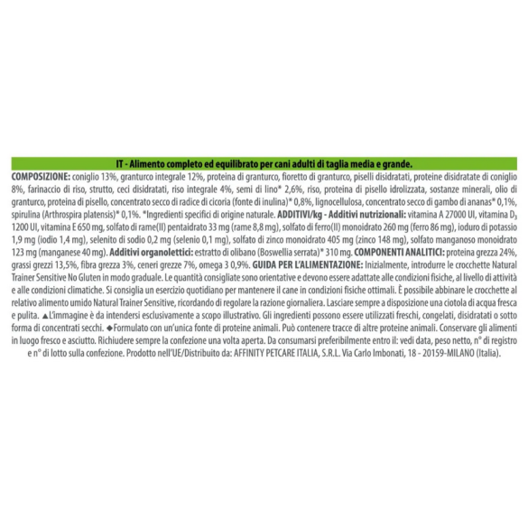 Cane - Natural Trainer Sensitive Adult Medium Maxi 3kg Coniglio No Gluten