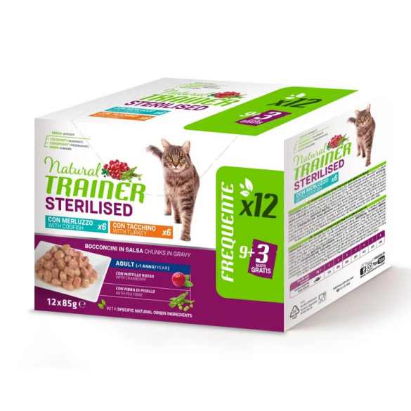 Gatto - Natural Trainer 12x85gr Sterilised Tacchino&Merluzzo