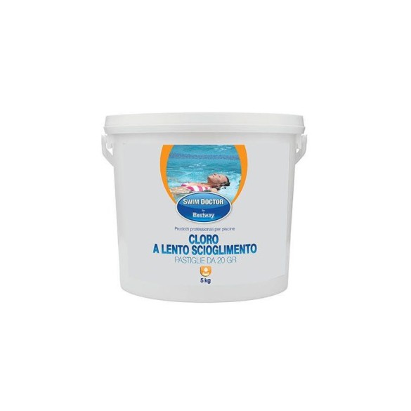 Cloro 90% In Pastiglie 20 gr Tricloro Lento Pulizia Aaqua Piscina 5 Kg BESTWAY