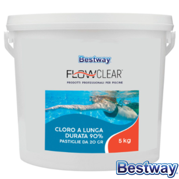 Cloro 90% In Pastiglie 20 gr Tricloro Lento Pulizia Aaqua Piscina 5 Kg BESTWAY