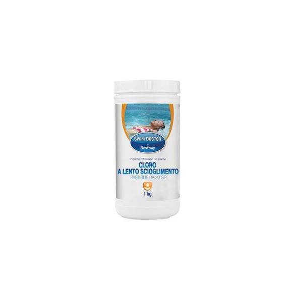 Cloro 90% In Pastiglie 20 gr Tricloro Lento Pulizia Acqua Piscina 1 Kg BESTWAY