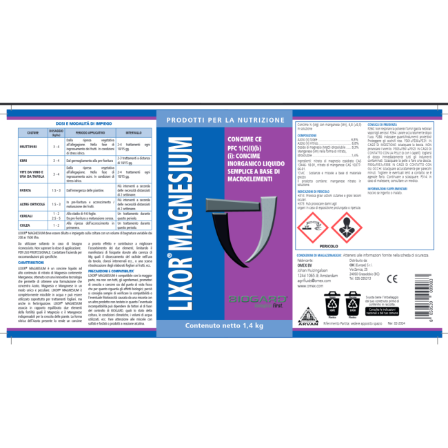 Biogard Lixor Magnesium 1,4kg Concime...