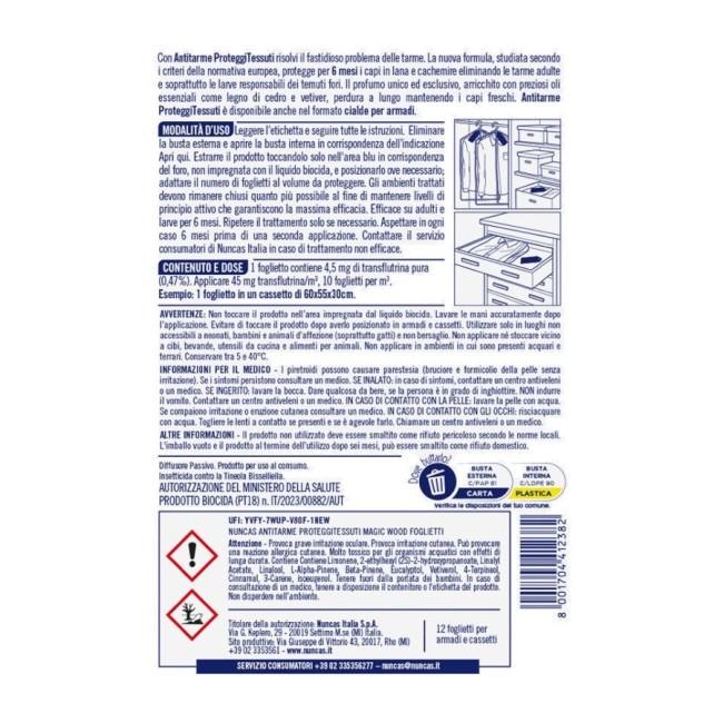 Antitarme 12 Foglietti Magic Wood Nuncas