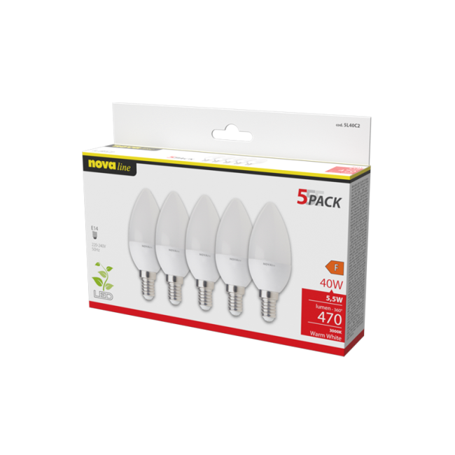 Pentapack Led Oliva 4,9W  E14, Luce...