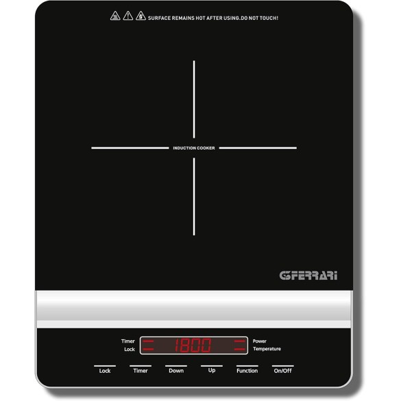 Piastra ad Induzione Dinamiko G10137, 1800 W, Regolazione temperatura, Timer 3 ore, Comandi Soft-touch G3 FERRARI