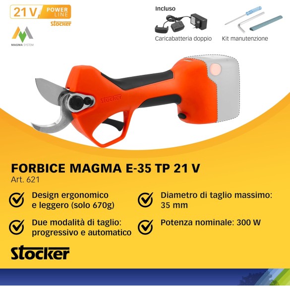 Kit Potatura Forbice Elettrica a Batteria 21V con Asta Telescopica 3,5m STOCKER